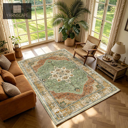YARNSCAPE 5' x 7' Machine Washable Area Rug, Non-Slip Low-Pile Carpet