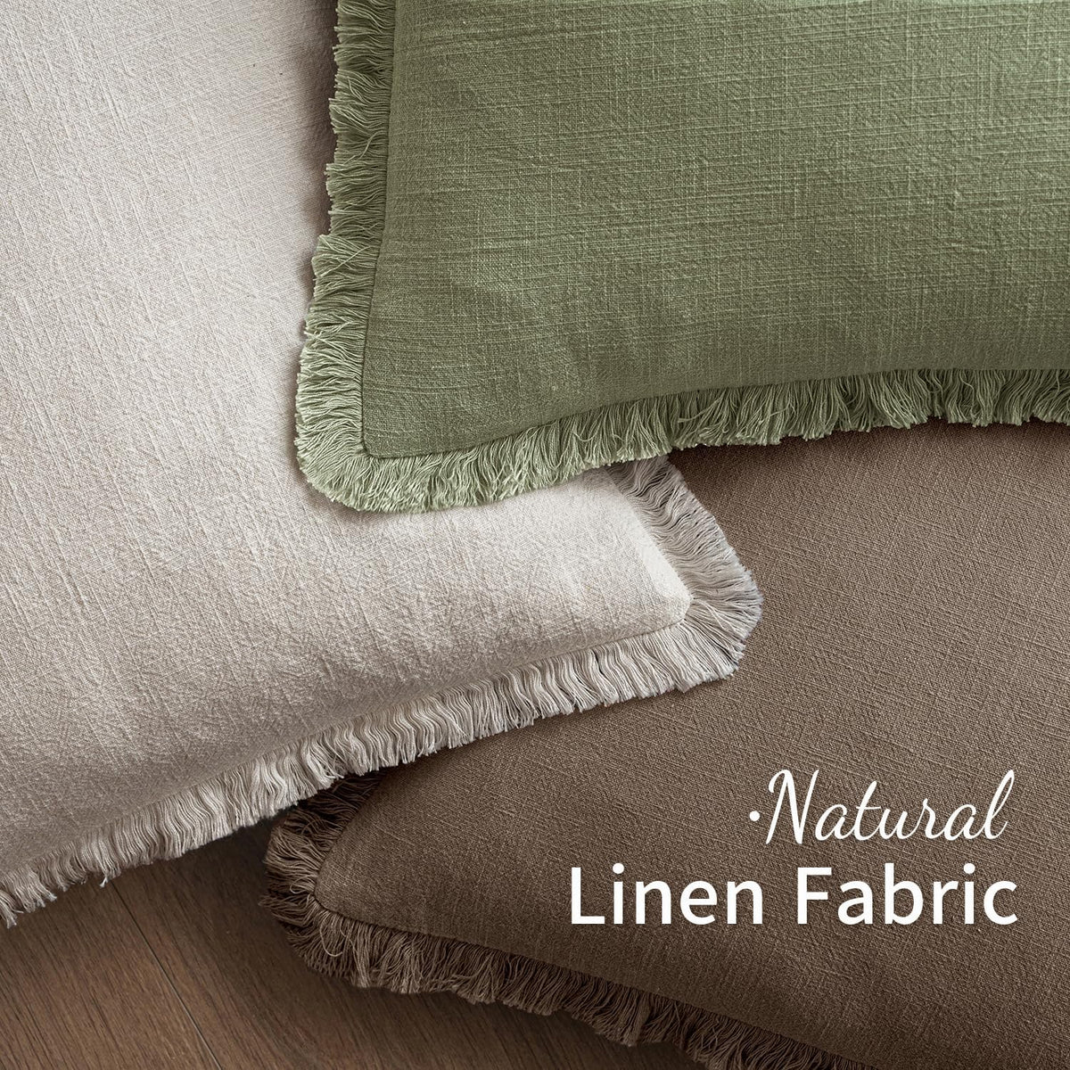 MIULEE Linen Fringe Decorative Fall Throw Pillow Covers Cocoa Brown 18x18