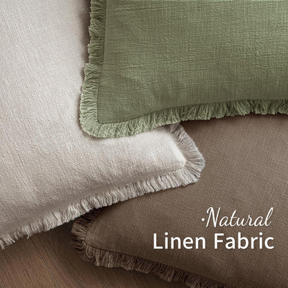 MIULEE Linen Fringe Decorative Fall Throw Pillow Covers Cocoa Brown 18x18