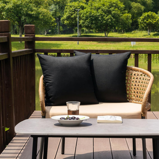 NiNi ALL Waterproof Outdoor Pillow Covers 18x18 Set of 2 Patio Black