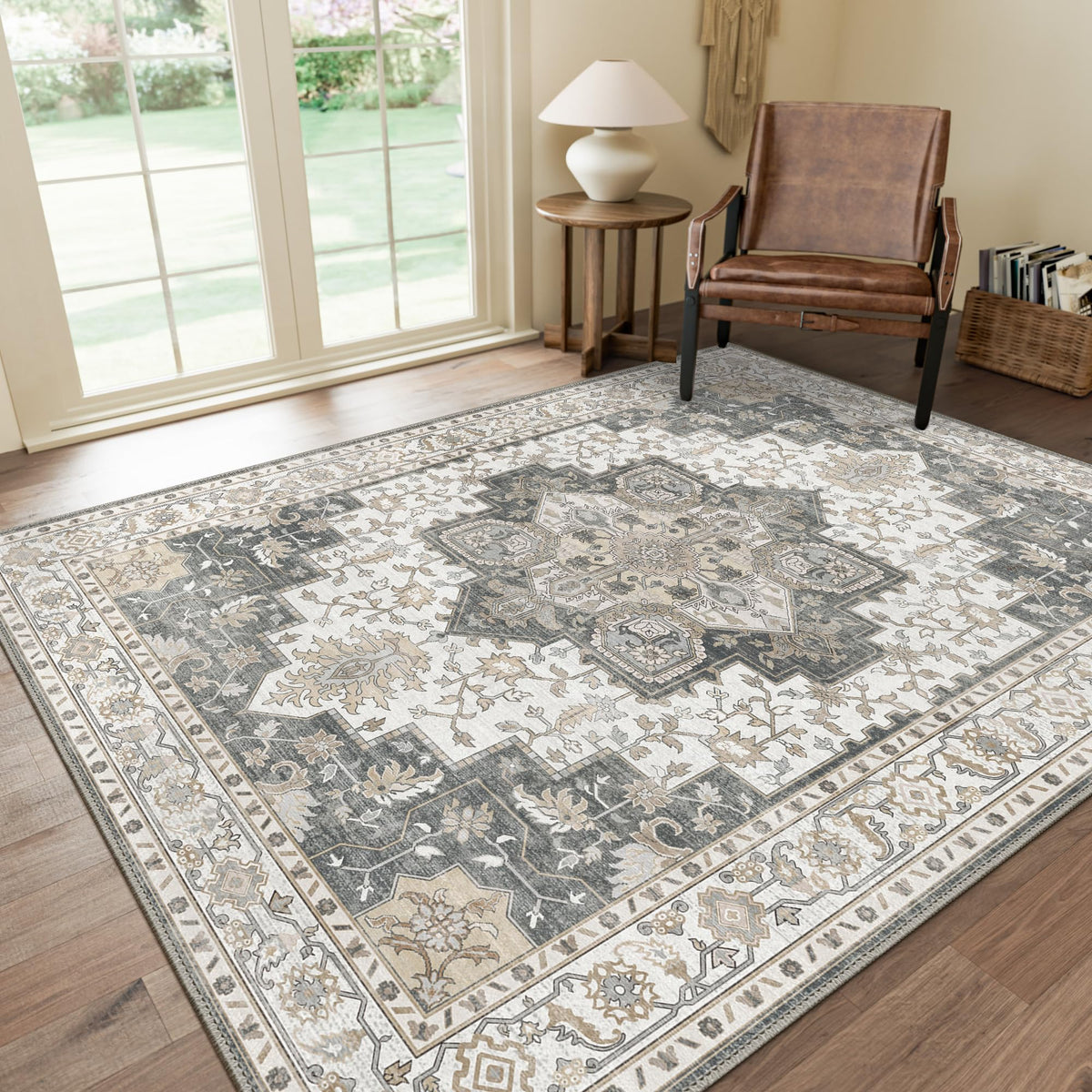 GENIMO 8x10 Washable Area Rugs for Living Room, Non Slip, Taupe Brown