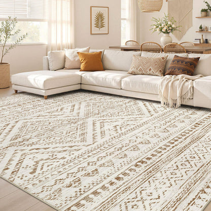Nakagishi Boho 5x7 Area Rug Living Room Rugs Machine Washable Beige/Brown