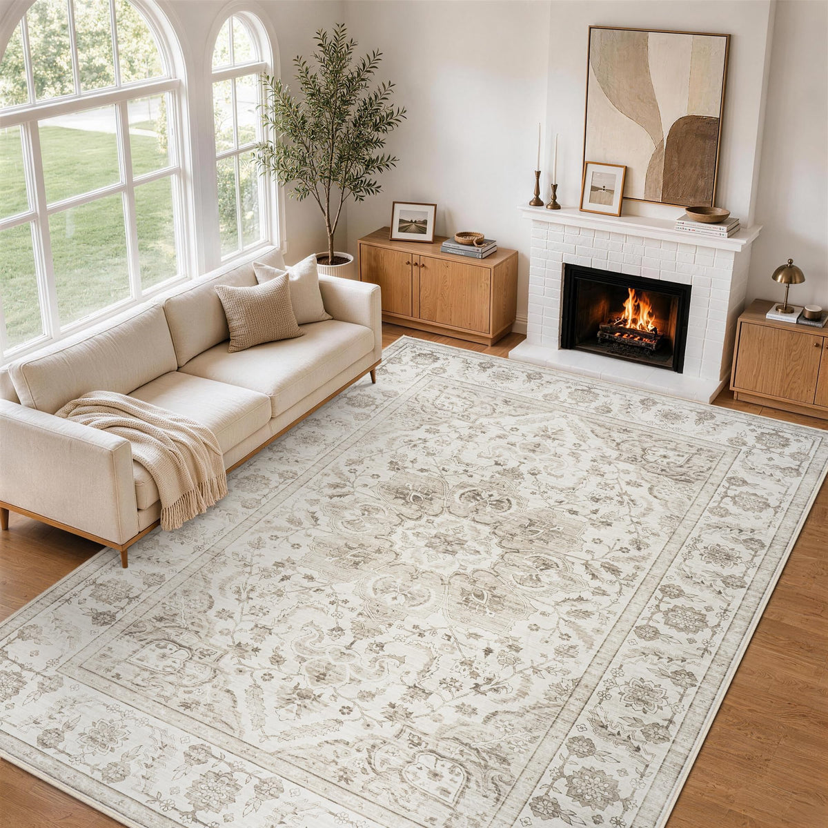 8x10 Area Rugs for Living Room Washable Non-Slip Rug Beige