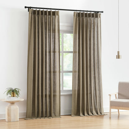 Vision Home Natural Linen Pinch Pleated Semi Sheer Curtains 42Wx90Lx2