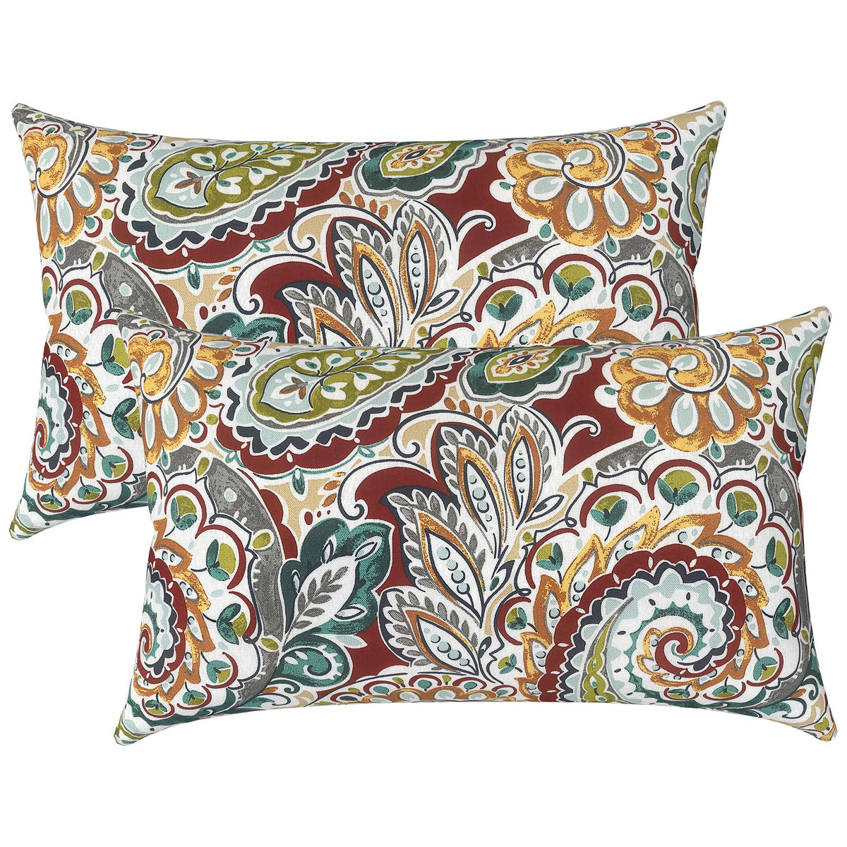 LVTXIII Set of 2 Patio Lumbar Pillows, 12" x 20" Fade Resistant Outdoor Lumbar Pillow with Inners, Fluffy Decorative Garden Lumbar Cushions for Home Patio Coach Sofa Use, Jacobean Black