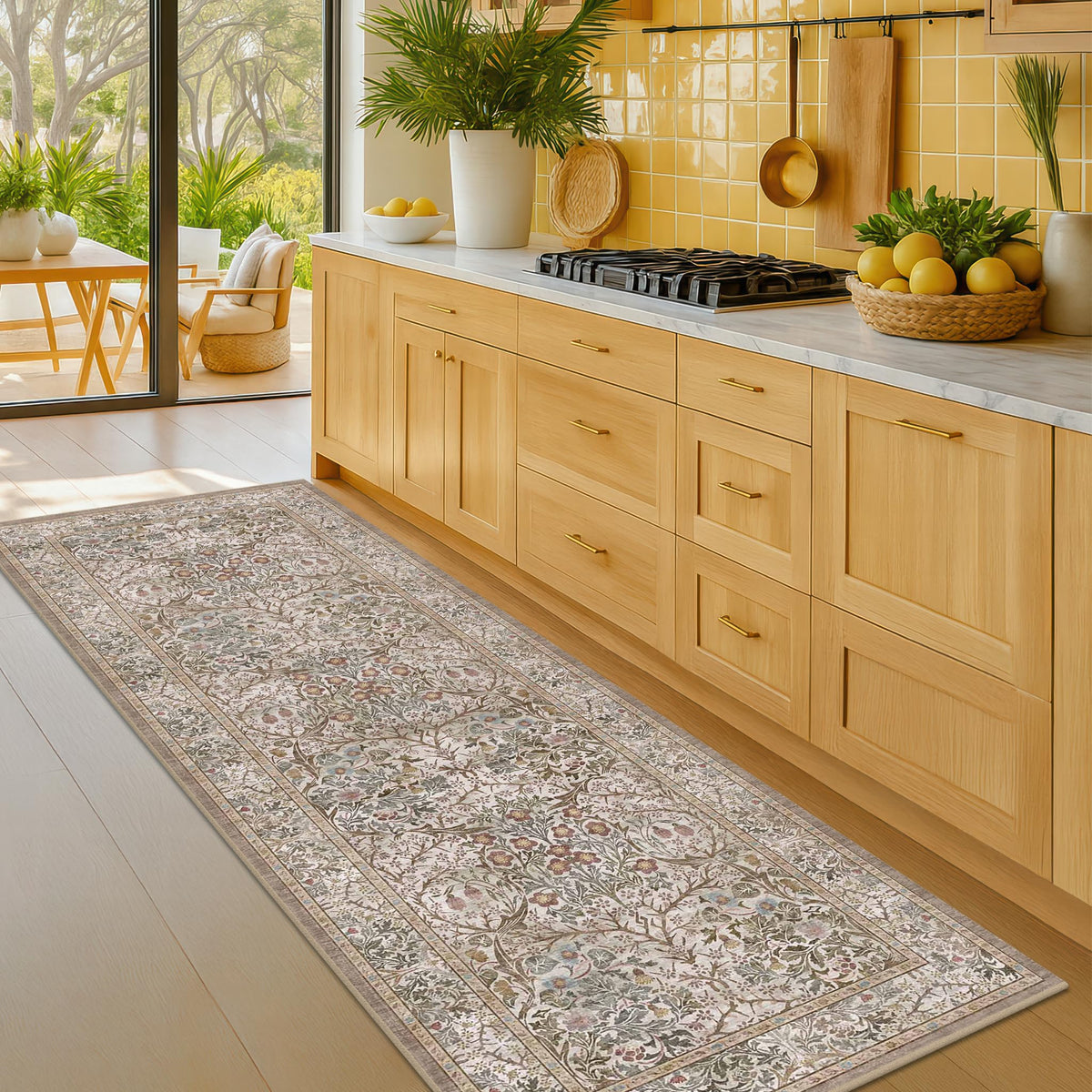 Floral Dark Green Washable Area Rugs 8x10, Vintage Living Room Rug