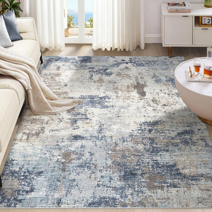 UERMEI 8x10 Area Rug Living Room Rugs - Washable Neutral Modern Abstract Soft Thin Large Rug Indoor Floor No Slip Rug Carpet for Bedroom Under Dining Table Home Office Decor - Brown Grey