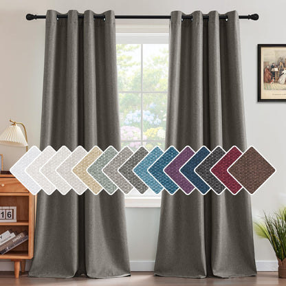 H.VERSAILTEX Linen Blackout Curtain 84 Inches Long for Bedroom/Living Room Thermal Insulated Grommet Linen Look Curtain Drapes Primitive Textured Burlap Effect Window Drapes 1 Panel - Heather Ivory