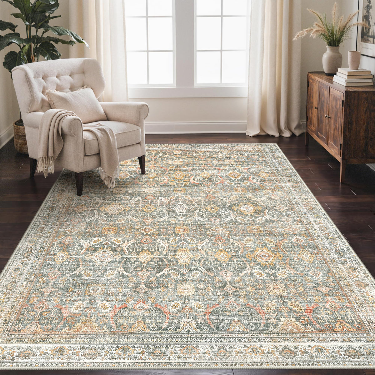 GENIMO 8x10 Washable Area Rugs for Living Room, Non Slip, Taupe Brown