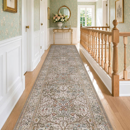 Floral Dark Green Washable Area Rugs 8x10, Vintage Living Room Rug