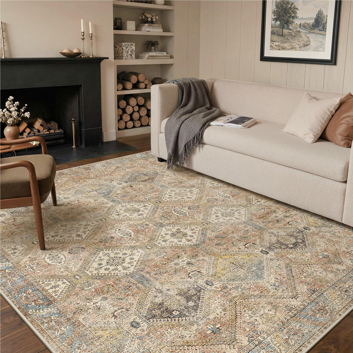 GENIMO 8x10 Washable Area Rugs for Living Room, Non Slip, Taupe Brown