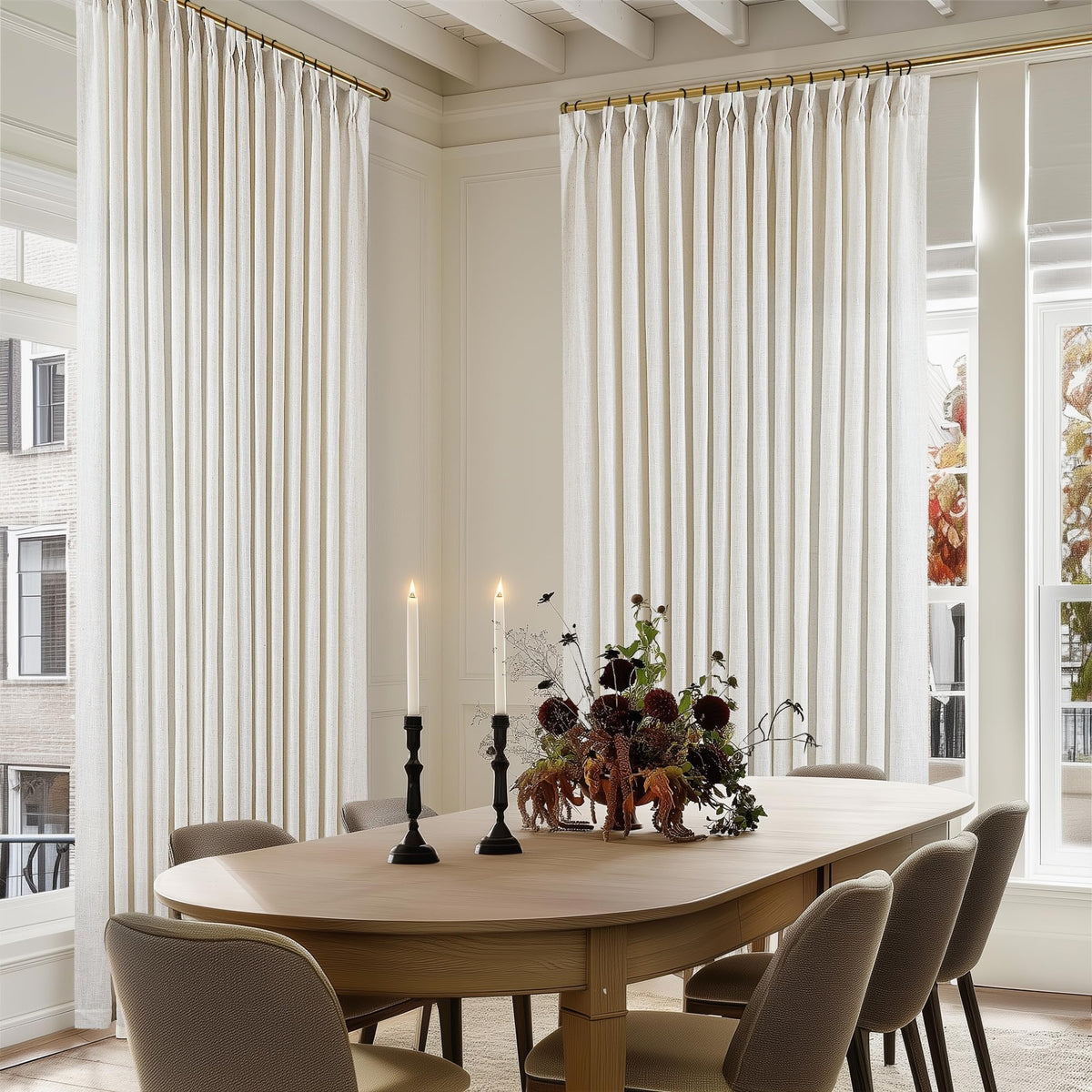 TWODRAPES Natural Pinch Pleated Linen Semi Sheer 84 Inch Curtains 2 Panels