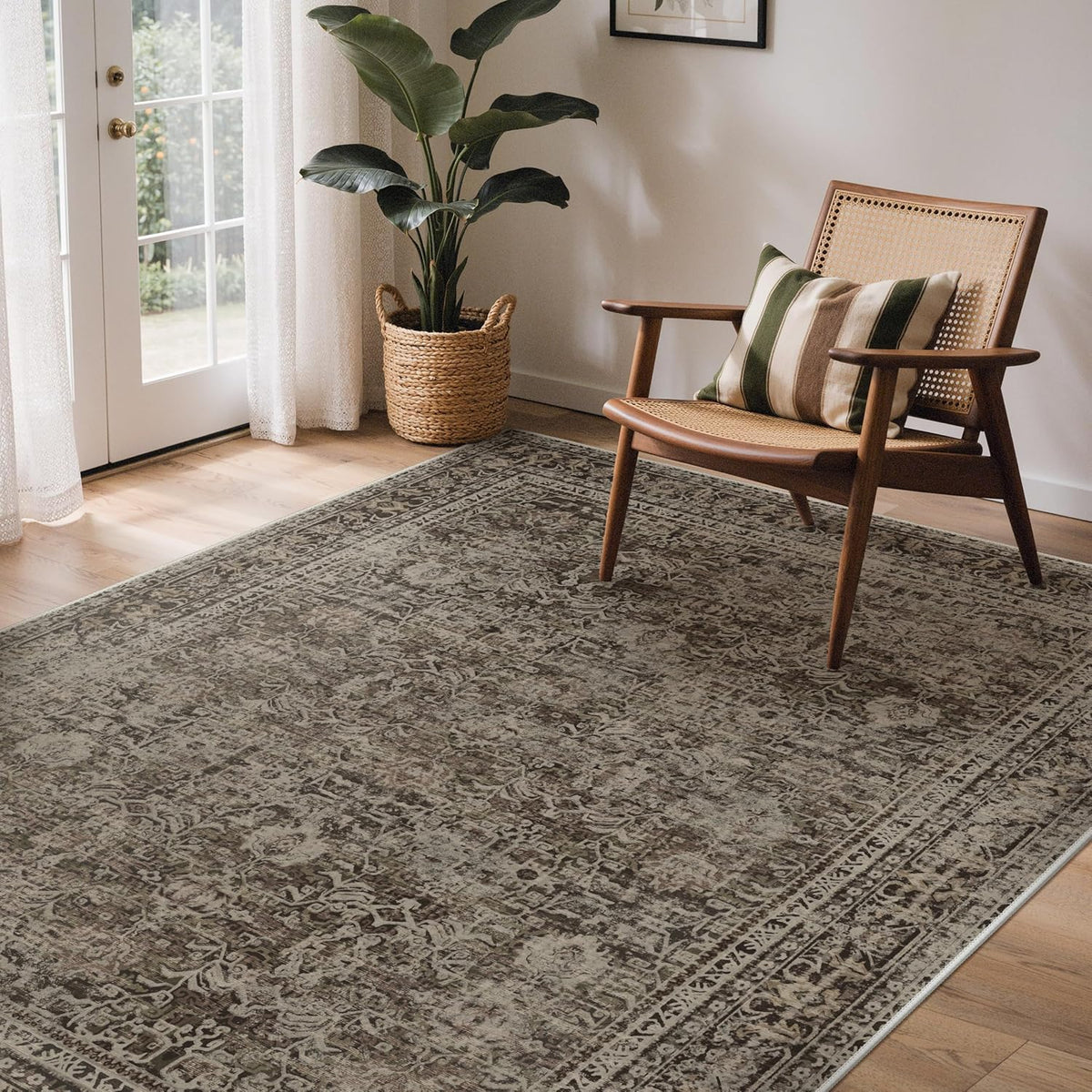 GENIMO 8x10 Washable Area Rugs for Living Room, Non Slip, Taupe Brown