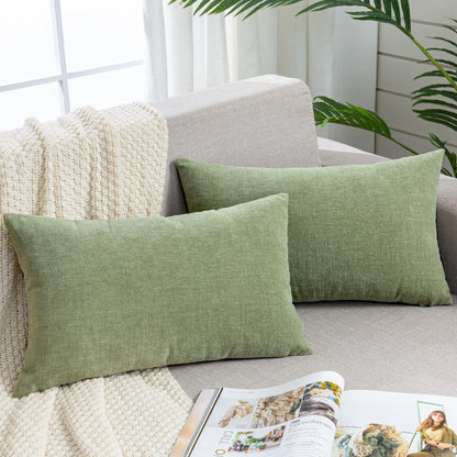 GAWAMAY Lumbar Support Pillow Decorative Rectangle Throw Pillow Covers 12"x20" Inch Set of 2, Soft Chenille Fall Pillowcase for Living Room Bedroom Sofa Couch Cushion Cover Grey 30x50cm (No Insert)