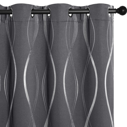 NICETOWN Grey Blackout Striped Pattern Curtains for Living Room, 52 x 84