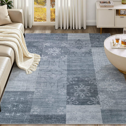 UERMEI 8x10 Area Rug Living Room Rugs - Washable Neutral Modern Abstract Soft Thin Large Rug Indoor Floor No Slip Rug Carpet for Bedroom Under Dining Table Home Office Decor - Brown Grey