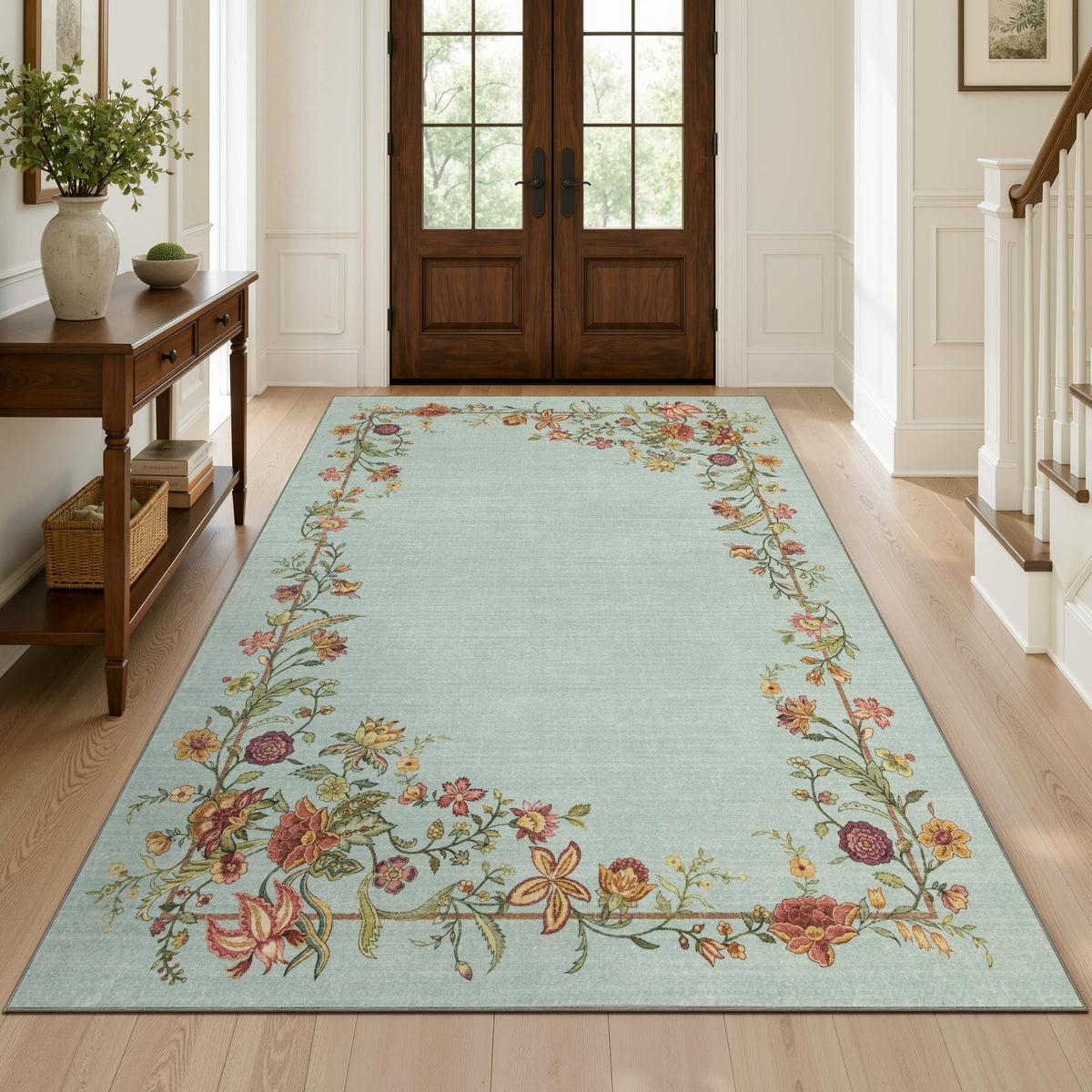 JOLLYVOGUE Washable 8x10 Area Rug for Living Room, Vintage Floral, Beige