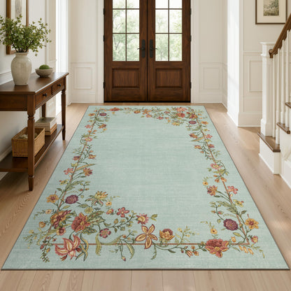 JOLLYVOGUE Washable 8x10 Area Rug for Living Room, Vintage Floral, Beige