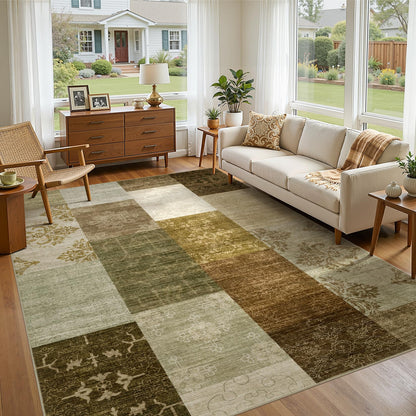 UERMEI 8x10 Area Rug Living Room Rugs - Washable Neutral Modern Abstract Soft Thin Large Rug Indoor Floor No Slip Rug Carpet for Bedroom Under Dining Table Home Office Decor - Brown Grey