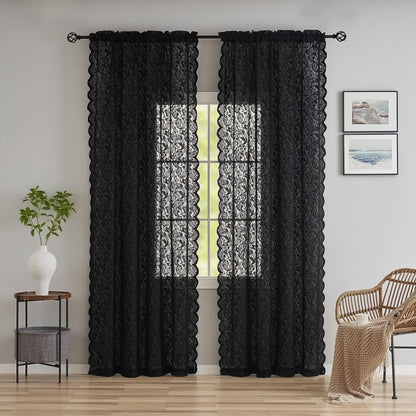 ALIGOGO Black Lace Curtains for Living Room, Gothic Decor, 52W x 84L Inch