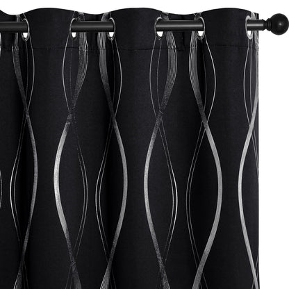 NICETOWN Grey Blackout Striped Pattern Curtains for Living Room, 52 x 84