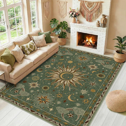 Vacuum-Friendly, 5x7 Washable Area Rug, Black Gold Beige Red