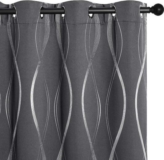 NICETOWN Grey Blackout Striped Pattern Curtains for Living Room, 52 x 84