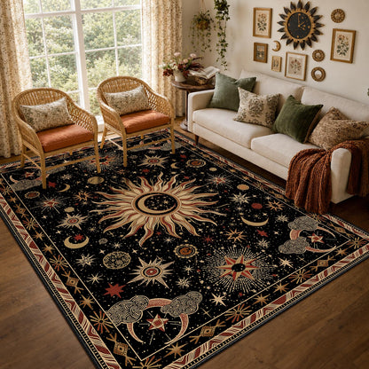 Vacuum-Friendly, 5x7 Washable Area Rug, Black Gold Beige Red
