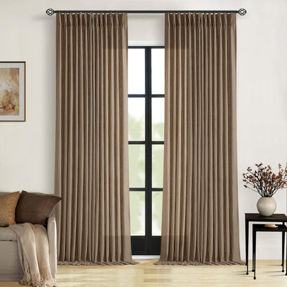 TWODRAPES Natural Pinch Pleated Linen Semi Sheer 84 Inch Curtains 2 Panels