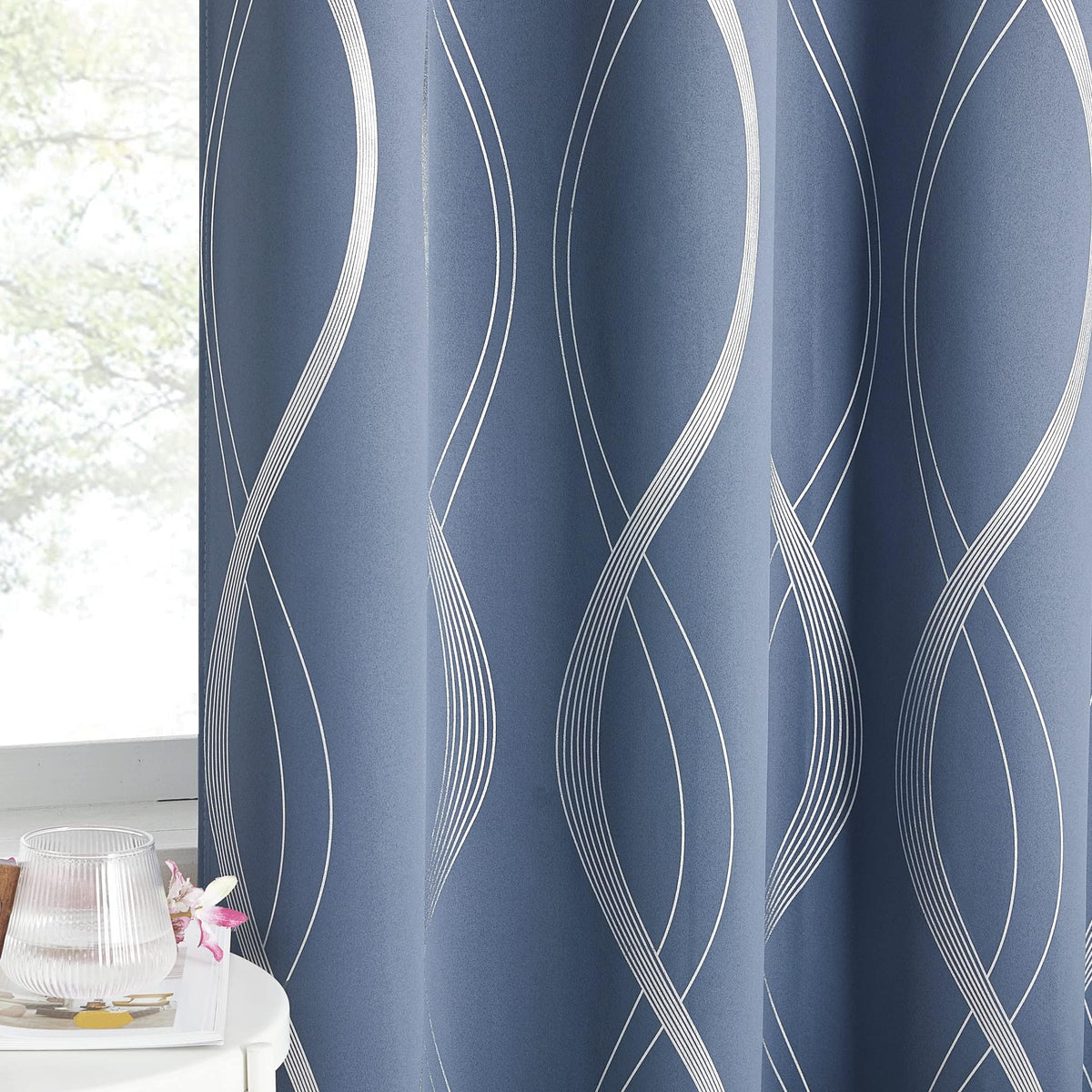 NICETOWN Grey Blackout Striped Pattern Curtains for Living Room, 52 x 84