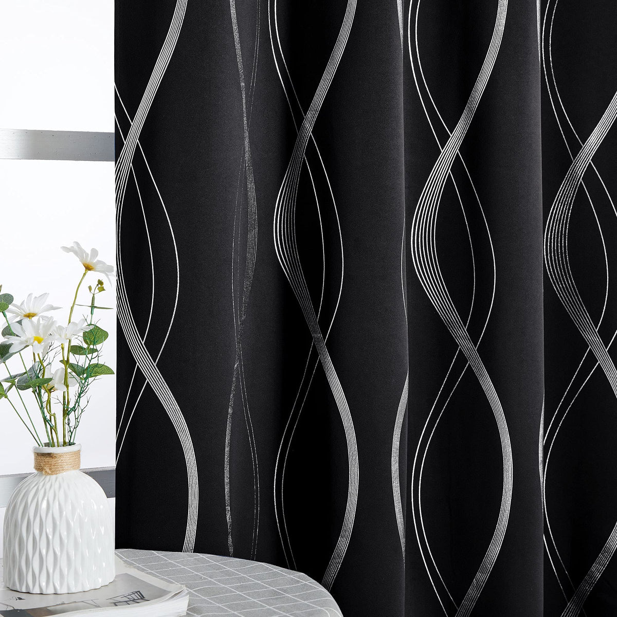 NICETOWN Grey Blackout Striped Pattern Curtains for Living Room, 52 x 84