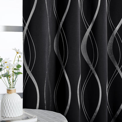 NICETOWN Grey Blackout Striped Pattern Curtains for Living Room, 52 x 84