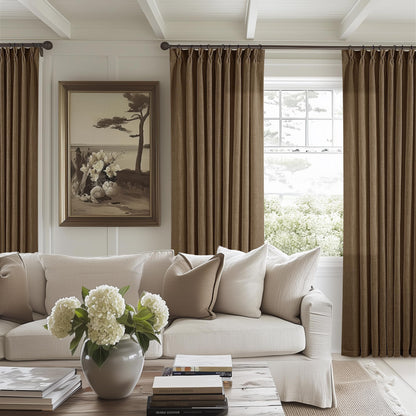 TWODRAPES Natural Pinch Pleated Linen Semi Sheer 84 Inch Curtains 2 Panels