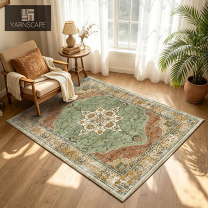 YARNSCAPE 5' x 7' Machine Washable Area Rug, Non-Slip Low-Pile Carpet