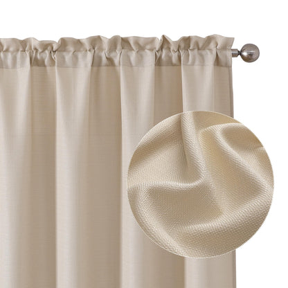 Chyhomenyc White Curtains 45 Inch Length 2 Panels, Faux Linen Textured