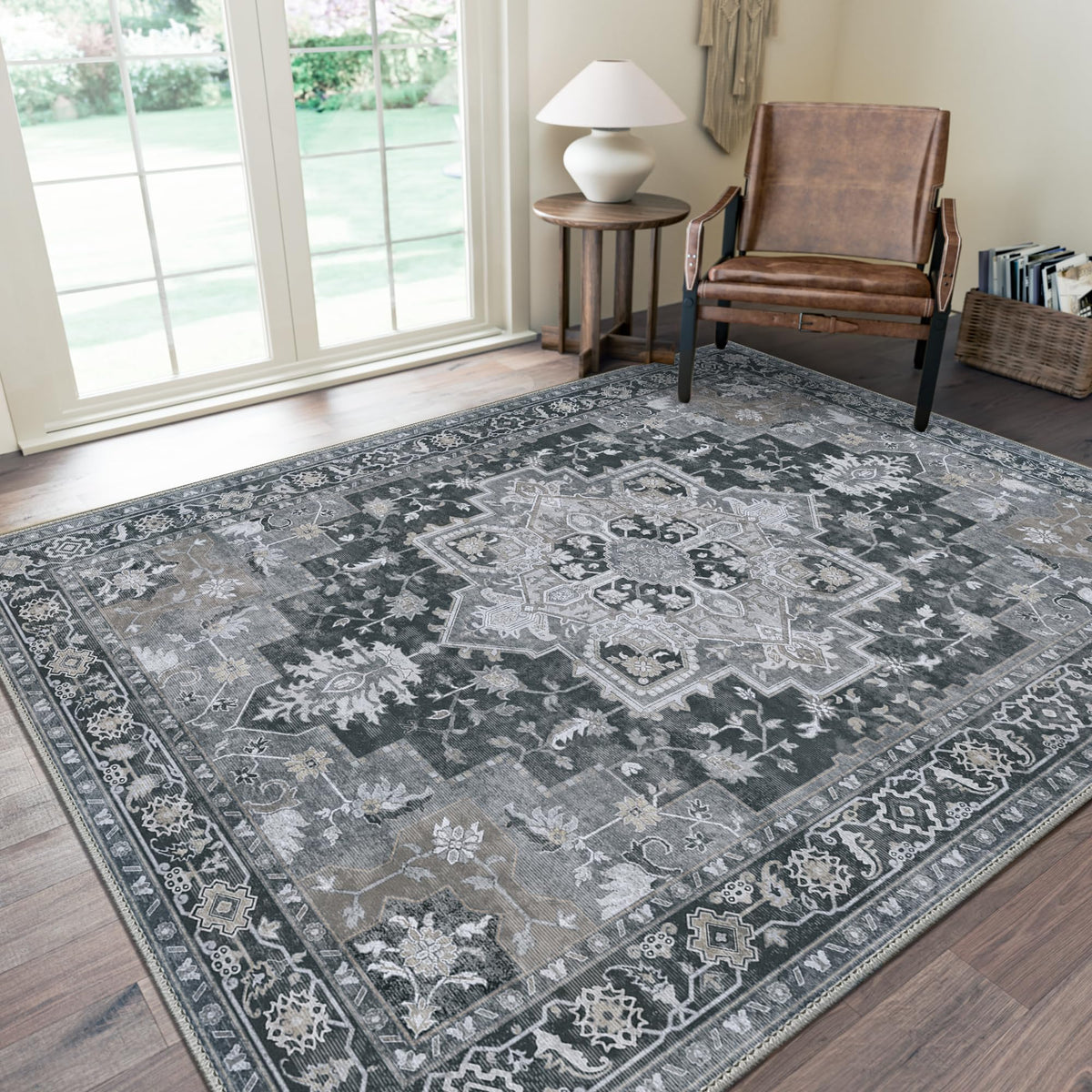 GENIMO 8x10 Washable Area Rugs for Living Room, Non Slip, Taupe Brown