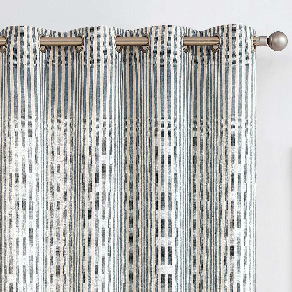Vangao Linen Curtains for Living Room, Striped Blue Curtains 84L, 2 Panels