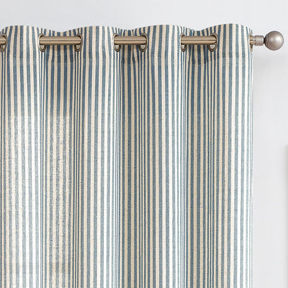 Vangao Linen Curtains for Living Room, Striped Blue Curtains 84L, 2 Panels