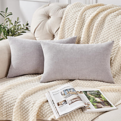 GAWAMAY Lumbar Support Pillow Decorative Rectangle Throw Pillow Covers 12"x20" Inch Set of 2, Soft Chenille Fall Pillowcase for Living Room Bedroom Sofa Couch Cushion Cover Grey 30x50cm (No Insert)