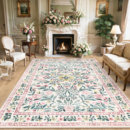 PLHXFR 8x10 Area Rug Living Room: Floral Washable Boho Carpet Dark Green