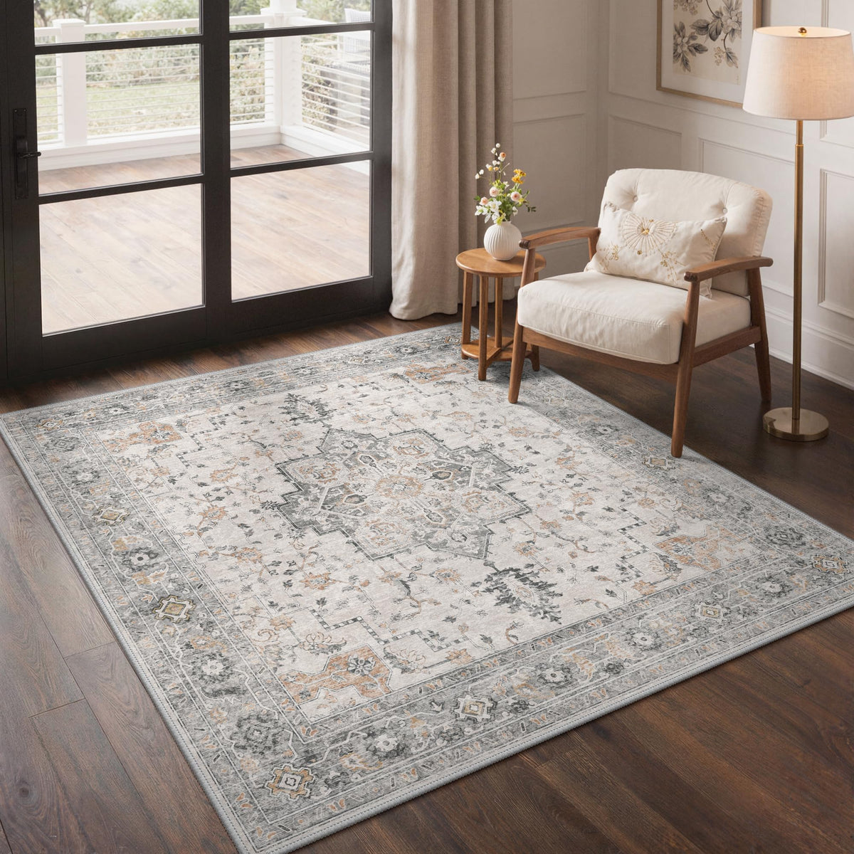 GENIMO 8x10 Washable Area Rugs for Living Room, Non Slip, Taupe Brown