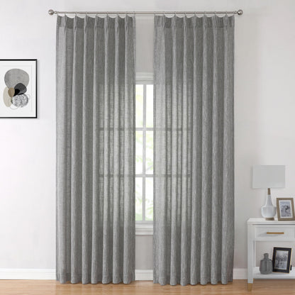 Vision Home Natural Linen Pinch Pleated Semi Sheer Curtains 42Wx90Lx2
