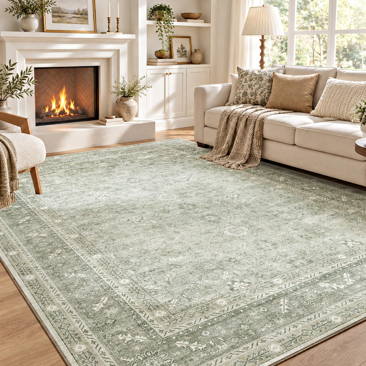OPPODREAM Vintage Blue Area Rugs 5x7, Washable Rug for Living Room