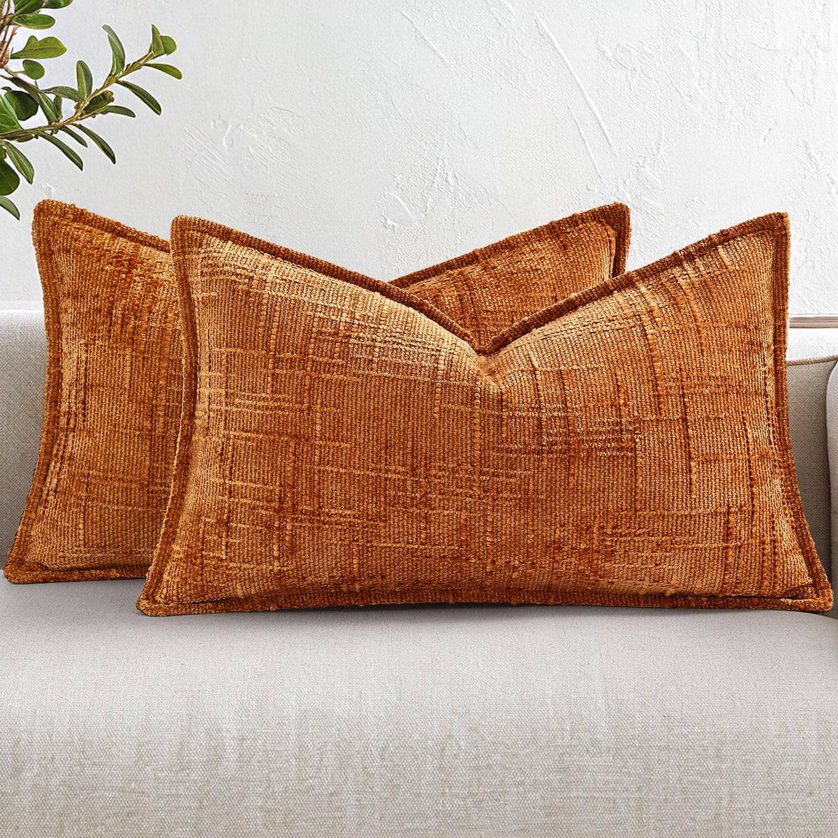 decorUhome Chenille Fall Throw Pillow Covers 18x18 Set of 2, Mustard Yellow