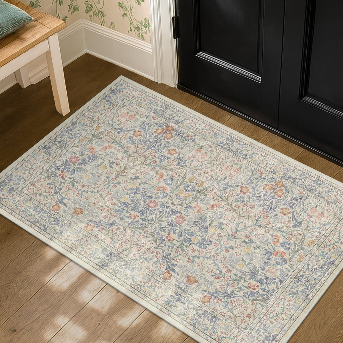 Floral Dark Green Washable Area Rugs 8x10, Vintage Living Room Rug