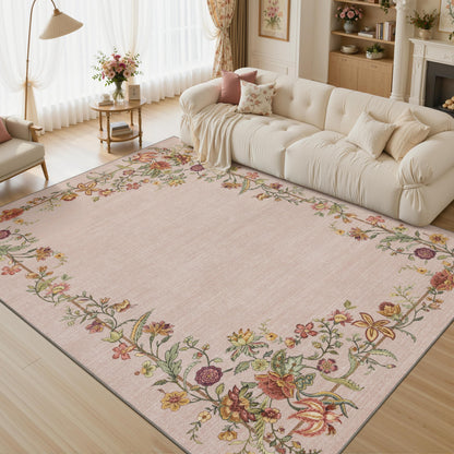 JOLLYVOGUE Washable 8x10 Area Rug for Living Room, Vintage Floral, Beige