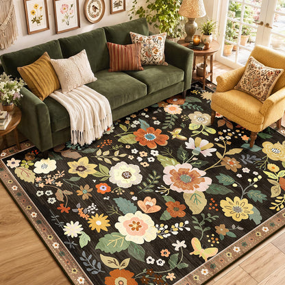 RELEANY Floral Washable 5x7 Area Rugs Pink