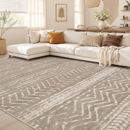 Nakagishi Boho 5x7 Area Rug Living Room Rugs Machine Washable Beige/Brown