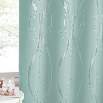 NICETOWN Grey Blackout Striped Pattern Curtains for Living Room, 52 x 84