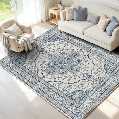 YARNSCAPE 5' x 7' Machine Washable Area Rug, Non-Slip Low-Pile Carpet